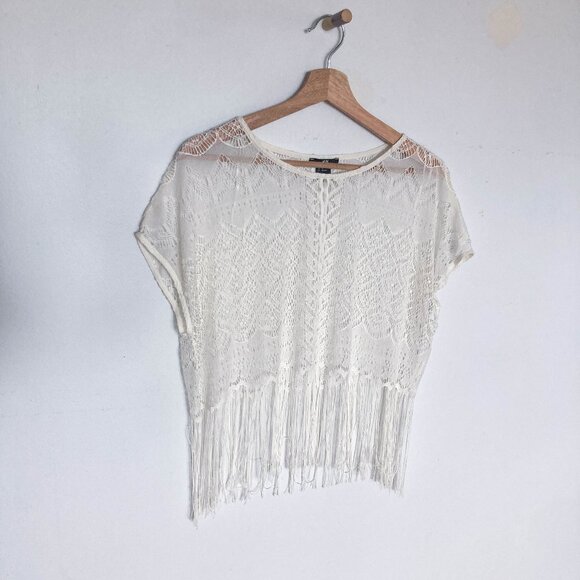 Sheer White Lace Crochet Beachware Coverup Top - Picture 3 of 10